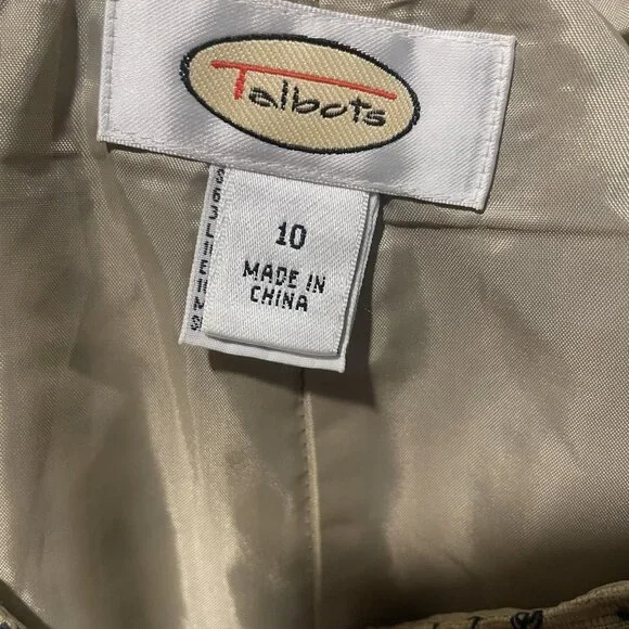 Talbots Pants Womens 10 Linen Tan Black Embroidered Design Cropped Ankle High - Picture 2 of 8